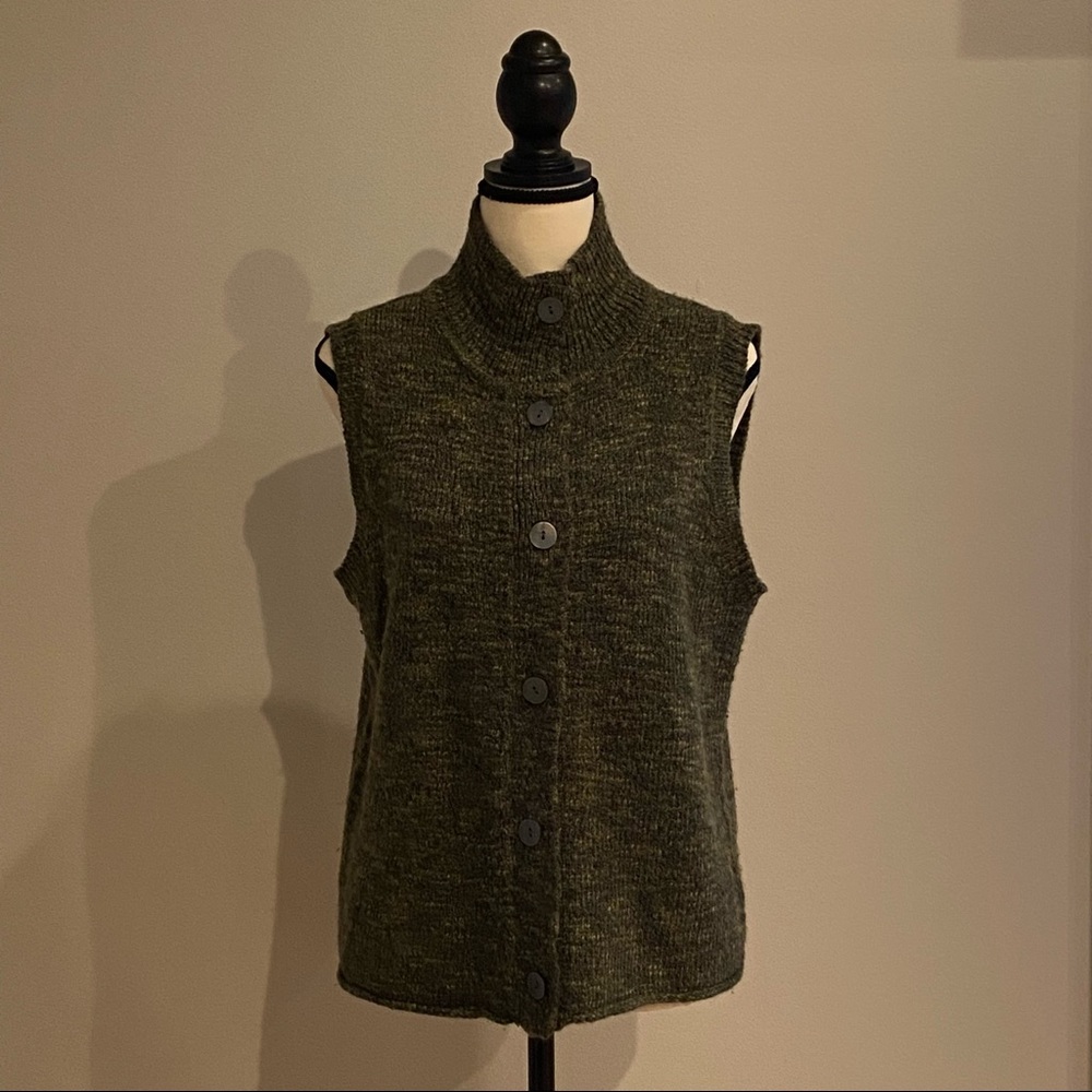 J Jill wool sweater button front collared vest fall layered cozy